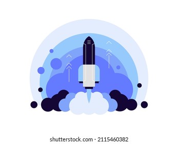 Rocket launch. Start of spaceship flight. Modern flat illustration. Vector file.