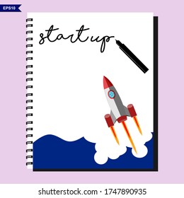 lanzamiento de cohete start up.start up concepto de negocio, ilustración vectorial de estilo plano.