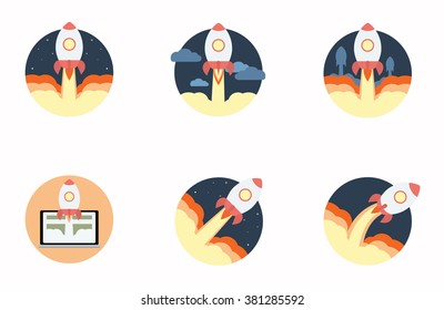 Rocket launch start up vector icon