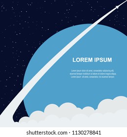 Rocket launch. Starting and flying around planet spaceship.  Business startup, success, development, innovation, education, hiring concept.  Vector illustration