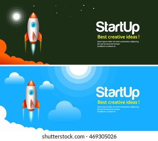Rocket launch, startup banner poster header