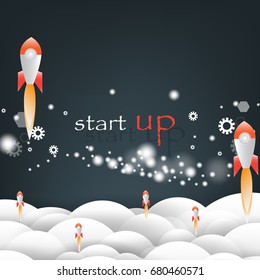 Rocket launch, Startup business concept on sky Abstract background, Vector illustration