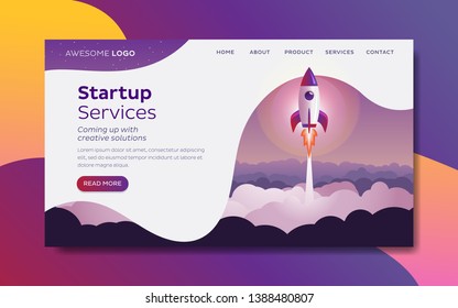 Rocket launch Startup concept Landing page template