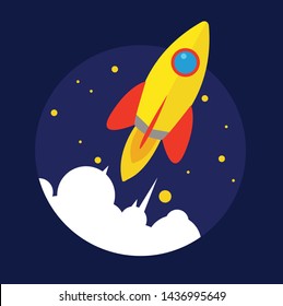 Rocket launch startup flat design vector