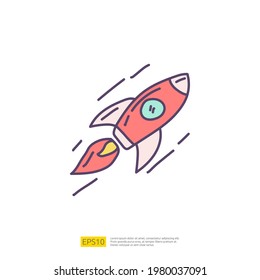 Lanzamiento de cohete para el icono de inicio estilo dibujado a mano. esbozo de concepto de negocio e ilustración vectorial de marketing