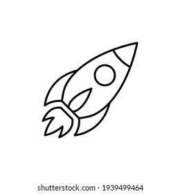 Rocket launch, startup icon in flat black line style, isolated on white background 