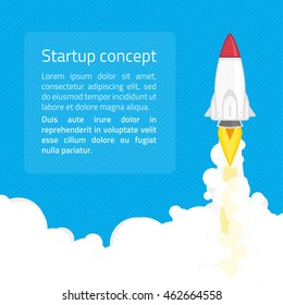 Rocket launch startup minimalist business concept in flat style. Business startup launch concept with rocket icon. Banner business development concept web infographics. 