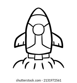 rocket launch startup spaceship begin start single isolated icon with sketch hand drawn outline style