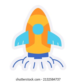 rocket launch startup spaceship begin start single isolated icon with sticker outline cut style