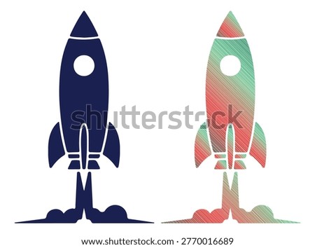 Rocket launch symbol, space travel, ignition, propulsion, exhaust plume, modern design.