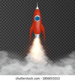 Rocket launch take off.  Digital rocket isolated on transparent background. Vector illustration. Eps 10.