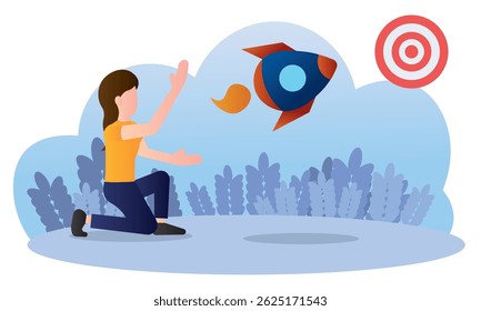 Rocket launch to target. Vector illustration