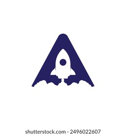 Rocket launch in triangle logo design