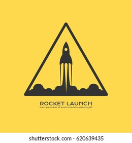 Rocket launch triangle logo vectors illustration.Yellow background.