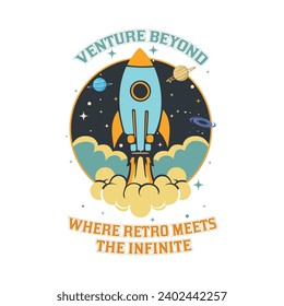 Rocket launch tshirt graphic vector illustration