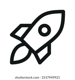 Ícone de IU de lançamento de foguete, símbolo de vetor de interface de usuário de linha simples de foguete