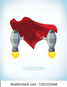 rocket launch. Upgrading old technology as upgrade in business concept. Turbojet air engine or turbine. Funny super hero flying with cloak. Funny super hero flying with cloak.