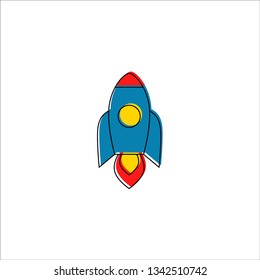 Rocket launch vector colorful cartoon with editable line. Business startup concept icon.