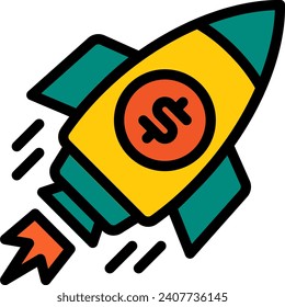 Rocket Launch Vector Filled Line Icon, suitable for business or investment or office purpose