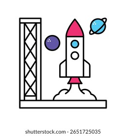 Rocket Launch Vector Filled outline illustration style icon. EPS 10 file