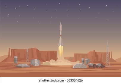 Rocket launch. Vector flat illustration