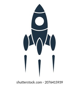 Rocket launch vector icon isolated on white background, sci-fi technology design, rocket ship cartoon