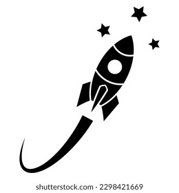Rocket launch vector icon isolated on white background, travelling in cosmos vector flat illustration