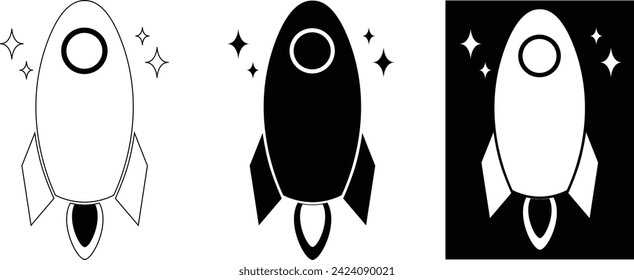 rocket launch vector icon set, rocket in the space 