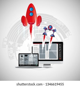 Rocket launch, vector illustration concept