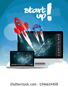 Rocket launch, vector illustration concept