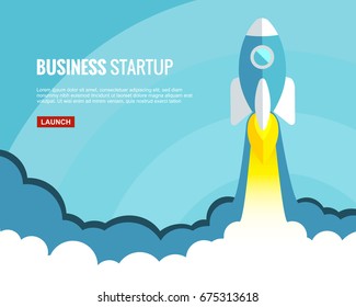 Rocket launch vector illustration. Concept of successful business start or new innovation product launch. Start up template in flat style. Startup symbol with space for text