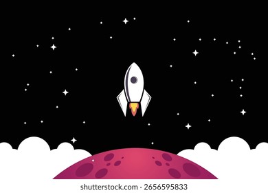 Lanzamiento de cohete. Ilustración vectorial. Elementos de diseño para un Anuncio, cartel, folletos para los negocios.