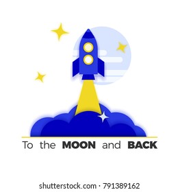 Rocket launch vector illustration. Imagination without limits concept, startup or product launch metaphor. Isolated on white, flat design.