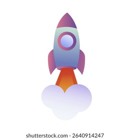Rocket Launch Vector Illustration with Smoke Design