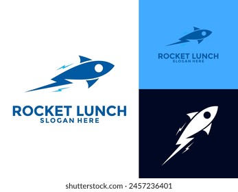 Rocket Launch Vector Logo Design, Simple Flying Modern Rocket Logo Illustration