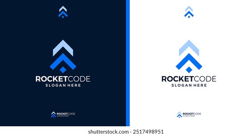 Diseño de logotipo de Vector de lanzamiento de cohete con Formas abstractas de programación o codificación