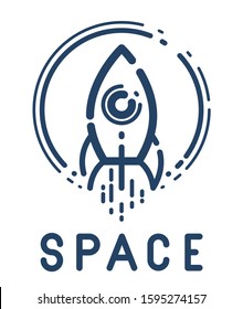 Rocket launch vector simple linear icon, missile start up business line art symbol, space technology and science, science fiction literature sign.