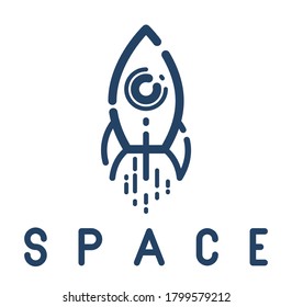 Rocket launch vector simple linear icon, missile start up business line art symbol, space technology and science, science fiction literature sign.