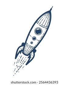 Rocket launch vector simple linear icon, missile start up business line art symbol, space technology and science, science fiction literature sign.