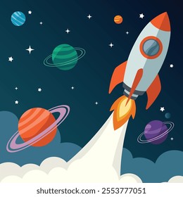Rocket launch vector with smoke or clouds background template design