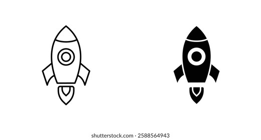 Rocket launch vectors icons set in filled and strokes on white background
