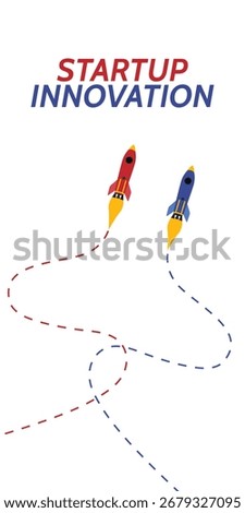 Rocket launch in web banner. Concept of startup innovation, business planning, startup project, project business, growth strategy in flat design vector illustration.