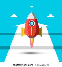 Rocket Launch with White Arrow on Blue Background