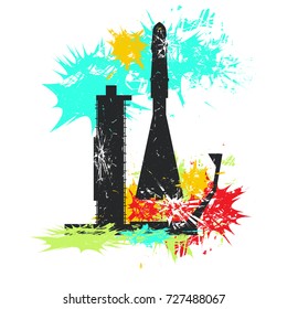 Rocket launch. White background with color spots. Grunge vector illustration