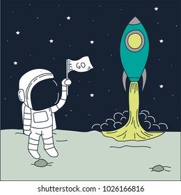 Rocket launch.Astronaut gives command to start.Vector illustration