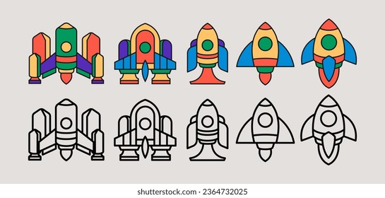 Rocket Launched Icon Set. Universal creative premium symbol. Vector illustration. Creative Minimal design template.