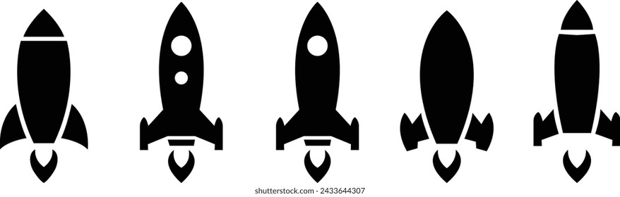 Icono de la nave espacial en diseño plano. Firma de inicio del proyecto. Símbolo de idea creativa. aislado sobre fondo transparente, cohete volador.