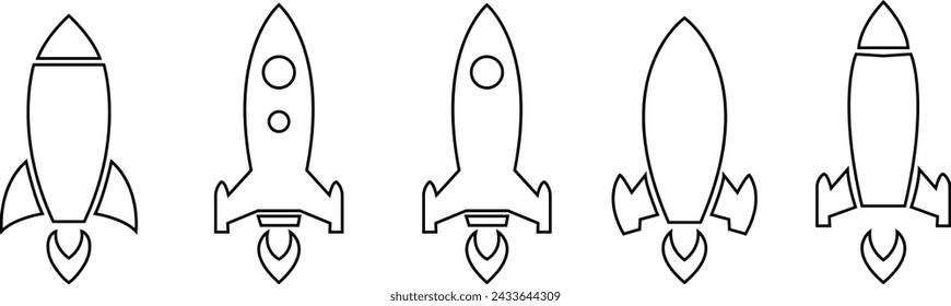 Rocket Launched set Icon Vector Logo Template design, Space related icon, Spaceship icon in flat design. Project start up sign. Creative idea symbol. isolated on transparent background, Flying rocket.