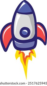 Rocket launched with simple outline flat design vector illustration. Spaceship isolated on transparent background.