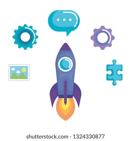 rocket launcher with business icons